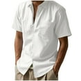 thumbnail image 1 of Ecqkame Men's Cotton Linen Tops Turndown Collar Short Sleeve Button Down Casual Shirts Fashion Vacation Summer Beach Shirts 01-White XXL, 1 of 9
