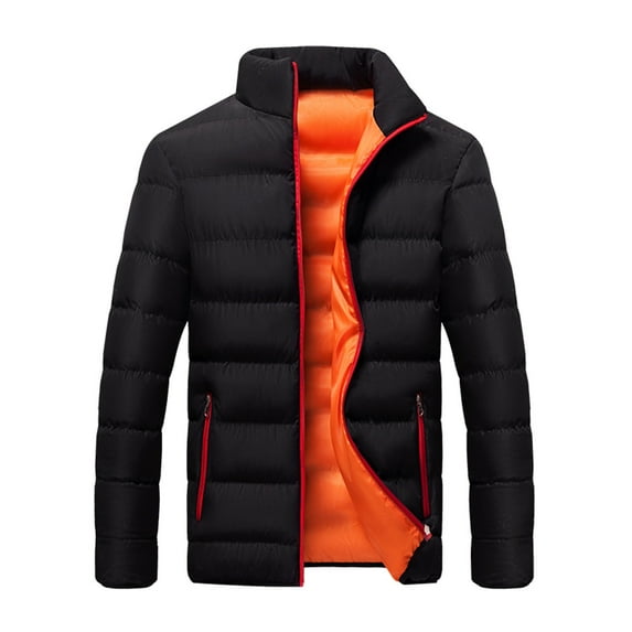 Ecqkame Men's Down Jacket Men Solid Casual Stand-up Collar Down Zipper Cardigan Warm Cotton Jacket Coats Orange M