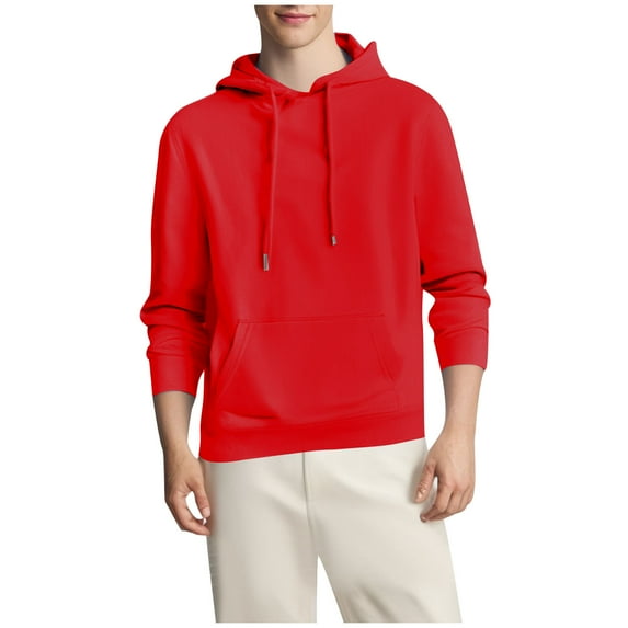 Ecqkame Men's Drawstring Hoodies Pullover Solid Color Sports Sweatshirts Long Sleeve Athletic Sweatshirt with Pocket Red XXL