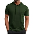 thumbnail image 1 of Ecqkame Men's Fashion Hoodies Sweatshirts Short Sleeve Workout Muscle Tops Fashion Athletic Pocket Drawstring Hooded Shirts 01-Army Green L, 1 of 9