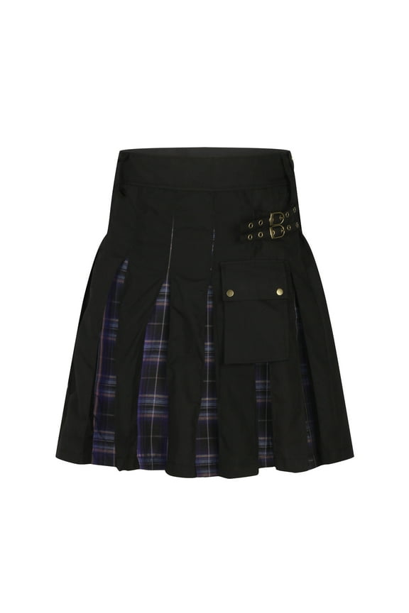 Men's Greenhorn Utility KiltMen Casual Patchwork Snap Fastener Have Pockets Plaid Pleated Skirt Short Skirt Purple XXL