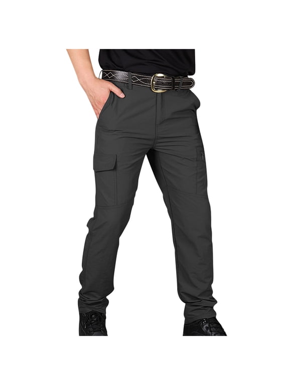 Men's Hiking Pants Outdoor Cargo Pants Military Sports Trousers with Multi-Pocket A-Black XXXL