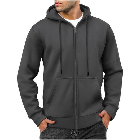 Ecqkame Men's Hoodie Sweatshirts Casual Long Sleeve Zip Up Jeckets Athletic Jogging Tops with Pocket A-Dark Gray S