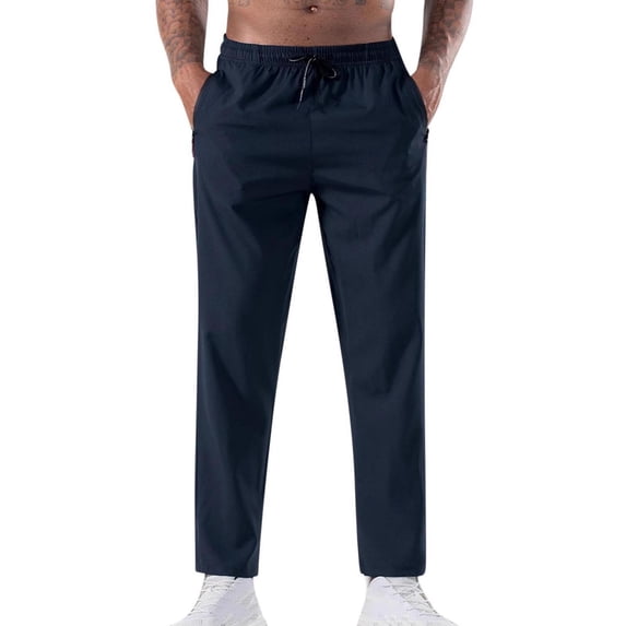 Ecqkame Men's Ice Silk Sweatpants Elastic Drawstring Breathable Quick Dry Athletic Pants Jogger Hiking Casual Sports Pants with Zipper Pockets Blue M