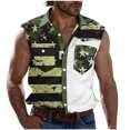 thumbnail image 1 of Ecqkame Men's Independence Day Tops Casual Retro Turndown Collar Sleeveless Jacket Shirt Loose Pockets Biker Tank Green S, 1 of 5