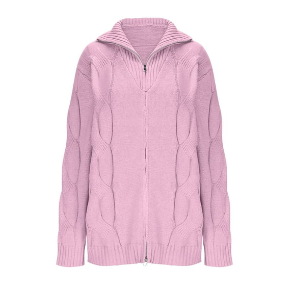 Ecqkame Men's Knit Cardigan Sweater Fashion Winter Warm Loose Shirt Long Sleeve Turndown Collar Full Zip Solid Jackets B-Pink XL