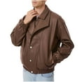 thumbnail image 1 of Ecqkame Men's Leather Jackets Windproof Vintage Long Sleeve Winter Stand Collar Coats Zipper Pocket Motorcycle Fashion Casual Jacket Coffee XL, 1 of 6