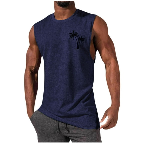 Ecqkame Men's Lightweight Tank Tops Running Work Out Shirt Pullover Round Neck Sleeveless Tops A-Navy XXXL
