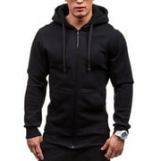 Ecqkame Men's Lightweight Zipper Hoodie Sweatshirt Jacket Clearance Men's Stitching Drawstring Hooded Slim Fashion Jacket Coat Outwear Black L