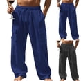 thumbnail image 1 of Ecqkame Men's Linen Sweatpants Casual Loose Elastic Waist Drawstring Pants Lightweight Cargo Sports Trousers with Pockets Navy M, 1 of 5