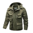 thumbnail image 1 of Ecqkame Men's Outdoor Jackets Fleece Windproof Pocket Zipper Solid Color Jacket Long Sleeved Hooded Climb Sport Run Outerwear Army Green XXXXXL, 1 of 9