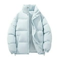 thumbnail image 1 of Ecqkame Men's Padded Jackets Casual Solid Color Long Sleeve Thickened Zip Pockets Jacket Winter Warm Stand Collar Outerwear Coats Light Blue L, 1 of 4