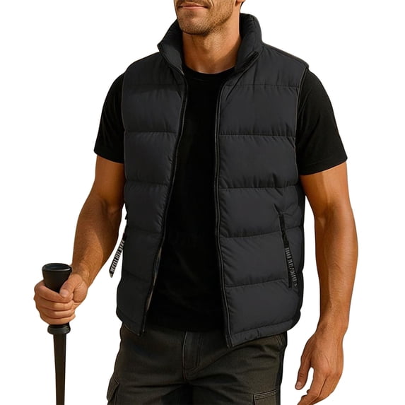 Ecqkame Men's Puffer Vests Lightweight Zip Up Sleeveless Outdoor Jackets Puffy Winter Warm Insulated Running Outerwear Black M