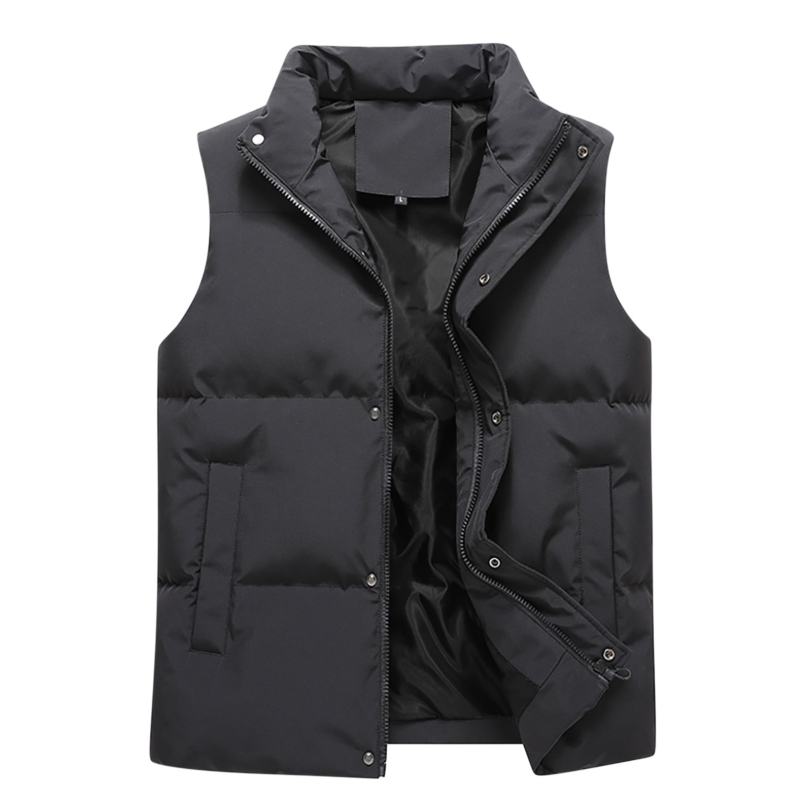 Ecqkame Men's Puffer Vests Lightweight Zip Up Sleeveless Outdoor Jackets Puffy Winter Warm Insulated Running Outerwear Black XXXXXL