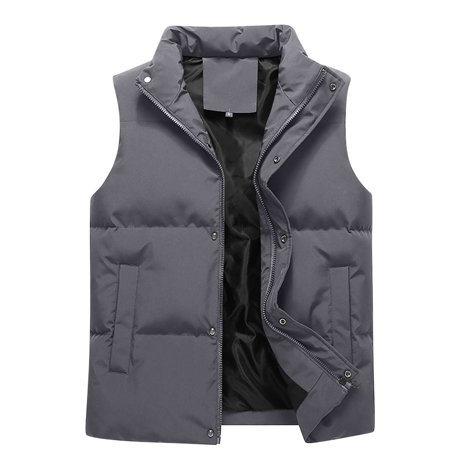Ecqkame Men's Puffer Vests Lightweight Zip Up Sleeveless Outdoor Jackets Puffy Winter Warm Insulated Running Outerwear Gray XXXL