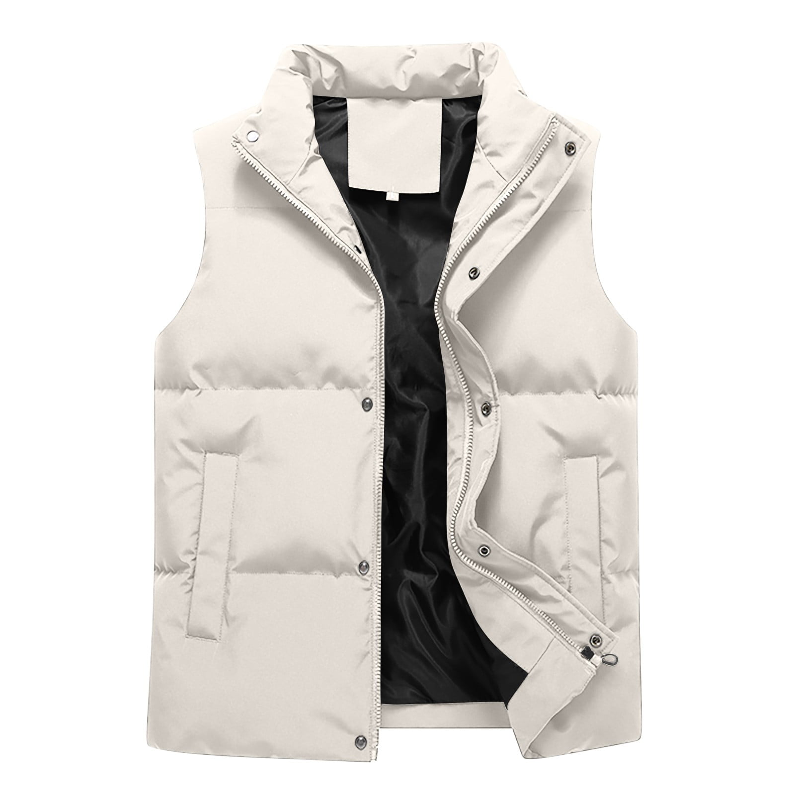 Ecqkame Men's Puffer Vests Lightweight Zip Up Sleeveless Outdoor Jackets Puffy Winter Warm Insulated Running Outerwear Khaki XL