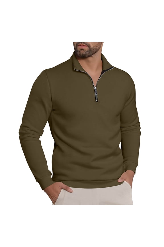 Men's Quarter Zip Pullover Sweatshirts Stand Up Collar Casual Long Sleeve Pullover Solid Color Casual Tops Army Green XXXL