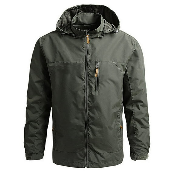 Ecqkame Men's Rain Jacket Lightweight Waterproof RaincoatMen's Thin Jacket Casual Sports Windbreaker Hooded Jacket Army Green L