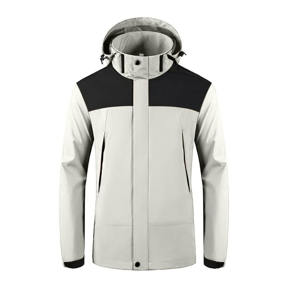 Ecqkame Men's Rain Jackets Casual Stylish Long Sleeve Hooded Zip Up Outwear Jackets with Zipper Pocket Windbreaker Jackets for Men B-White S on Clearance