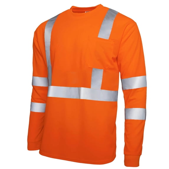 Ecqkame Men's Reflective Striped Tops High Visibility Safety Workwear Long Sleeve Shirts Breathable Mesh Crew Neck T-Shirt Orange XXL