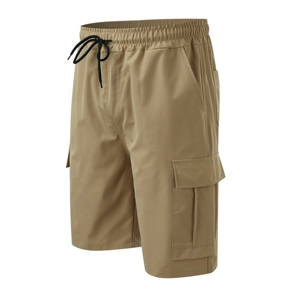 Ecqkame Men's Shorts Casual Solid Cargo Multi Pockets Quick Dry Fishing Travel Shorts Mens Cargo Shorts Yellow XL