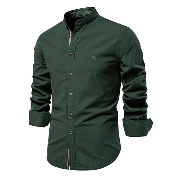 Ecqkame Men's Solid Color Tops Long Sleeve Turndown Collar Shirts Regular Button Down Gingham Business Casual Shirts 02-Army Green XS