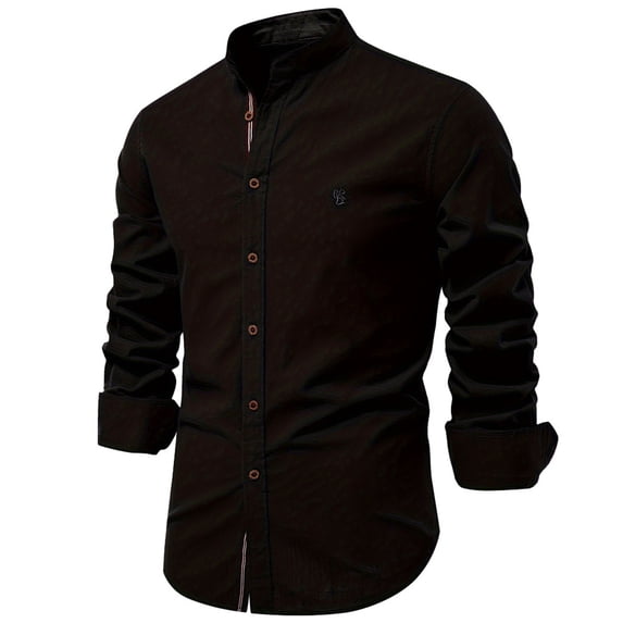 Ecqkame Men's Solid Color Tops Long Sleeve Turndown Collar Shirts Regular Button Down Gingham Business Casual Shirts 02-Black XS