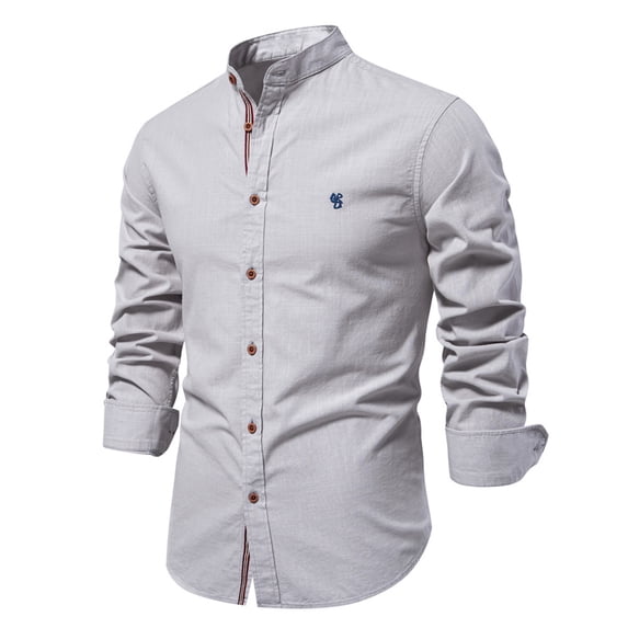 Ecqkame Men's Solid Color Tops Long Sleeve Turndown Collar Shirts Regular Button Down Gingham Business Casual Shirts 02-Gray L