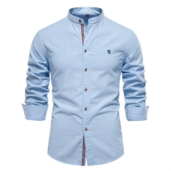 Ecqkame Men's Solid Color Tops Long Sleeve Turndown Collar Shirts Regular Button Down Gingham Business Casual Shirts 02-Light Blue XXL