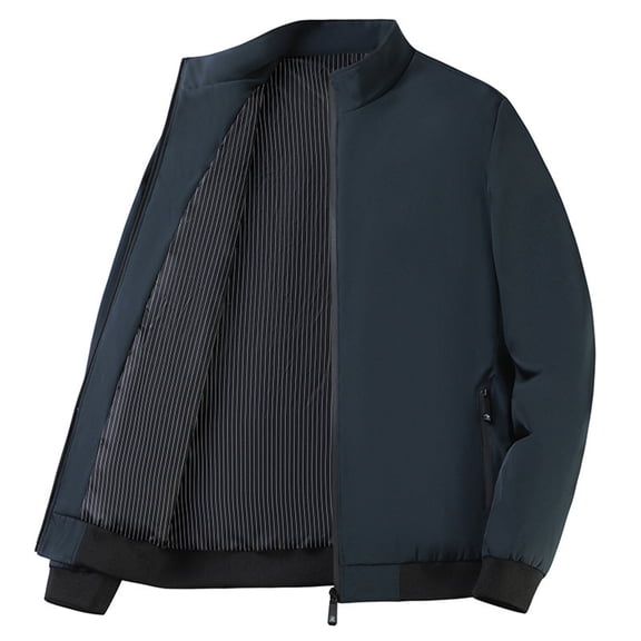 Ecqkame Men's Sports Jackets Casual Lightweight Windbreaker Thin Outwear Solid Color Outdoor Hoodless Jackets Blue M
