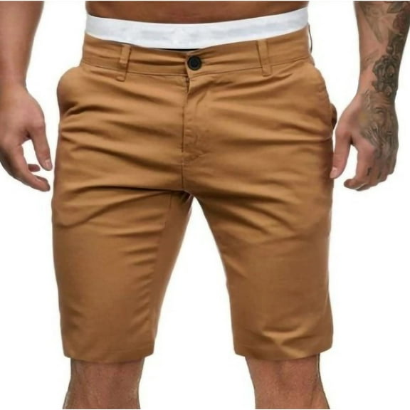 Ecqkame Men's Summer Casual Cargo Shorts Fashion Mid Waist Multi-Pocket Outdoor Capri Shorts with Zipper Coffee M