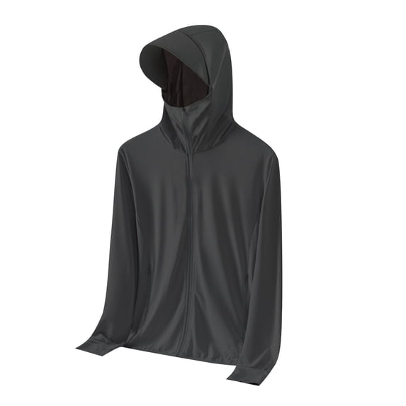 Ecqkame Men's Sun Protection Hoodie Jacket Lightweight Solid Color Zip Up Thin Jacket Long Sleeve Outdoor Fishing Coat with Pockets Black XXL