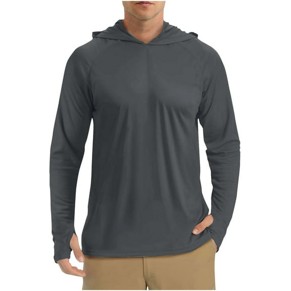Ecqkame Men's Sun Protection Hoodie Shirt Long Sleeve Lightweight T-Shirts Fishing Hiking Breathable Solid Color Hooded Blouse 01-Dark Gray S