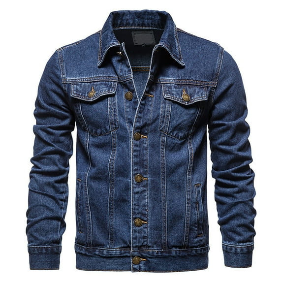 Ecqkame Men's Trucker Jacket Men's Fashion Casual Jacket Outdoor Single-breasted Jacket Tooling Jacket Dark Blue XXXL