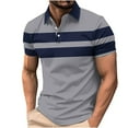 thumbnail image 1 of Ecqkame Men's Turndown Collar Tops Slim Outdoor Breathable Short Sleeve Stylish T-Shirts Casual Striped Button Summer Shirts 02-Gray XXL, 1 of 5
