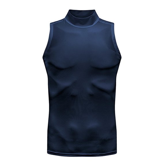 Ecqkame Men's Turtleneck Tank Tops Fashionable Slim Sleeveless Solid Color Shirts Casual Basic Sports Shirts Navy L