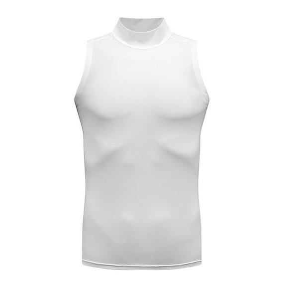Ecqkame Men's Turtleneck Tank Tops Fashionable Slim Sleeveless Solid Color Shirts Casual Basic Sports Shirts White XL