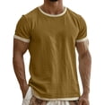 thumbnail image 1 of Ecqkame Men's Vintage Linen T-Shirts Casual Loose Short Sleeve Crew Neck Tops Summer Lightweight Breathable Daily Athletic Shirt Coffee M, 1 of 5
