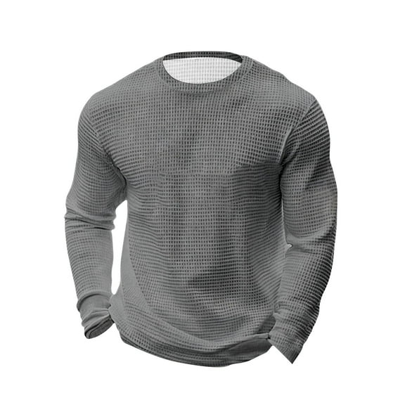 Ecqkame Men's Walf Checks Sports Shirts Crew Neck Long Sleeve Casual Shirt Comfortable Workout Slim Pullover Athletic Tops Gray L