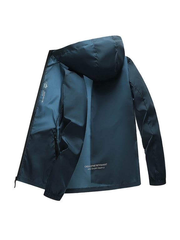 Men's Waterproof Rain Jackets Outdoor Breathable Windproof Zip Coats Fully Sealed Expedition Golf Hooded Outerwear Blue M