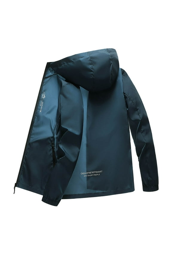 Men's Waterproof Rain Jackets Outdoor Breathable Windproof Zip Coats Fully Sealed Expedition Golf Hooded Outerwear Blue XXL