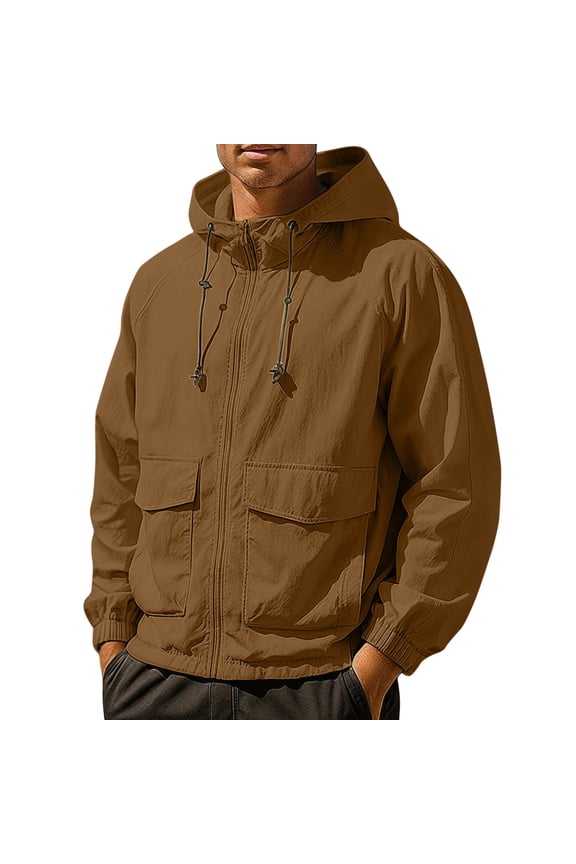 Men's Waterproof Rain Jackets Outdoor Breathable Windproof Zip Coats Fully Sealed Expedition Golf Hooded Outerwear Coffee XXXL