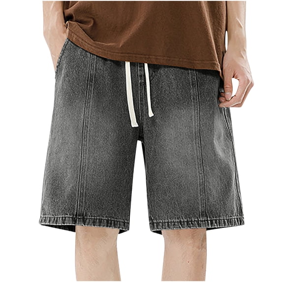 Ecqkame Mens Baggy Jeans Shorts Casual Loose Elastic Waist Denim Shorts Comfortable Versatile Streetwear Half Shorts with Pockets Gray XXXL
