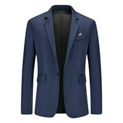 Ecqkame Mens Blazer Sports Coat Clearance New Casual Men's Suit Color Matching Single Breasted Slim Middle-aged Suit Long Sleeve Hoodless Casual Outwear & Jackets Navy S