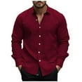 thumbnail image 1 of Ecqkame Mens Button Down Shirts Long Sleeve Turndown Collar Casual Dress Shirt Lightweight Wrinkle Free Work Tops Red XL, 1 of 5