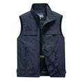 thumbnail image 1 of Ecqkame Mens Cargo Waistcoat Casual Stand Collar Solid Color Outdoor Coat Photography Workout Jacket with Multiple Pockets J-Dark Blue M on Clearance, 1 of 7