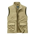 thumbnail image 1 of Ecqkame Mens Cargo Waistcoat Casual Stand Collar Solid Color Outdoor Coat Photography Workout Jacket with Multiple Pockets N-Khaki XXXXL, 1 of 7