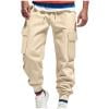 Ecqkame Mens Casual Cargo Pants Elastic Waist Drawsring Joggers Pant Breathable Stretch Trousers with Multiple Pockets Khaki XXXL