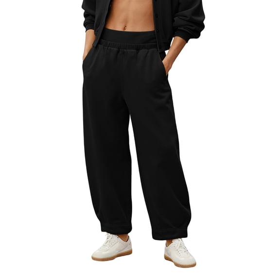 Ecqkame Mens Casual Jogger Sweatpants Solid Color Elastic Waist Drawstring Pants Hiking Outdoor Sport Trousers with Pockets Black S