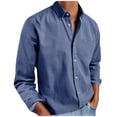 thumbnail image 1 of Ecqkame Mens Casual Shirts Long Sleeve Turndown Collar Button Down Shirt Solid Color Lightweight Work Tops With Pockets Navy XXL, 1 of 6